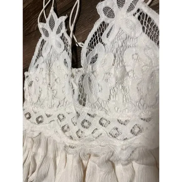 NWT Free People Adella Lace Cami Ivory Boho Peplum Crochet Tank Small Coquette - Picture 12 of 15